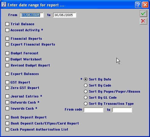 reports menu